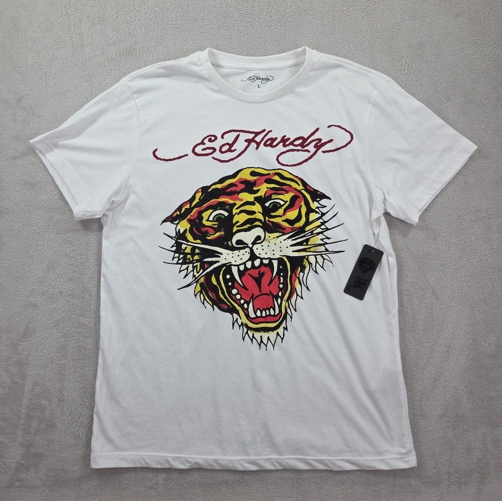 Ed Hardy Tiger T Shirt Mens Large‎ White